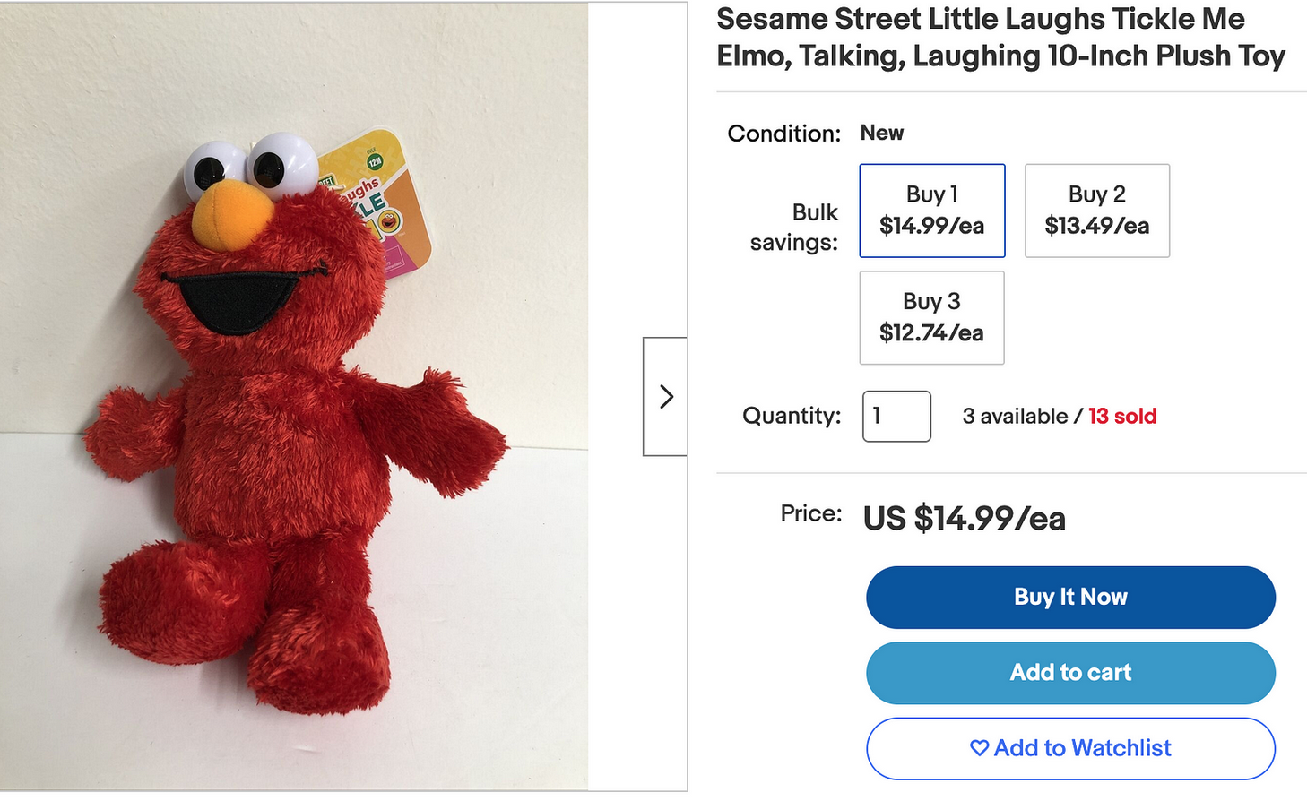   Tickle Me Elmo retailing for $15, once&nbsp;$370  